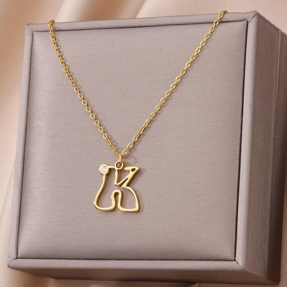 Crystal Initial Outline Necklace