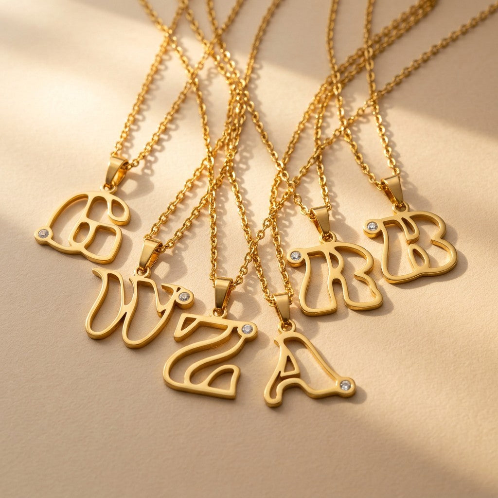 Crystal Initial Outline Necklace