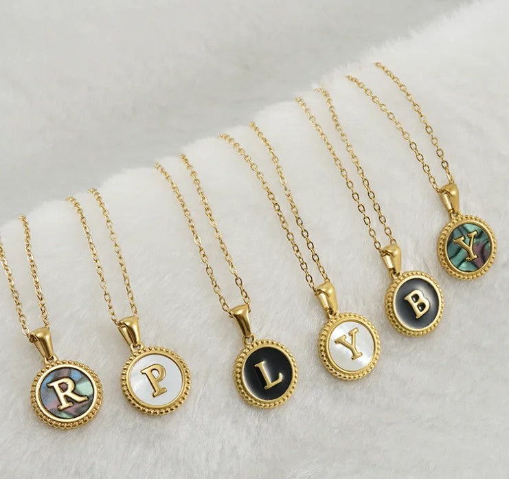 Round Abalone Initial Pendant Necklace