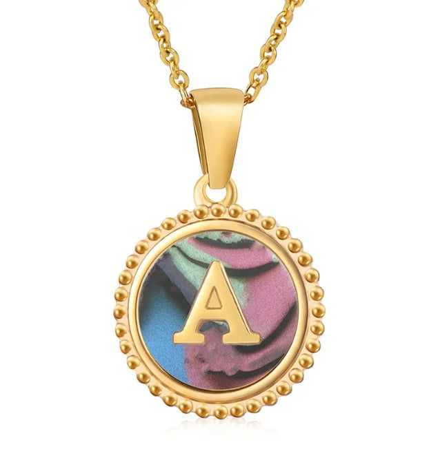 Round Abalone Initial Pendant Necklace
