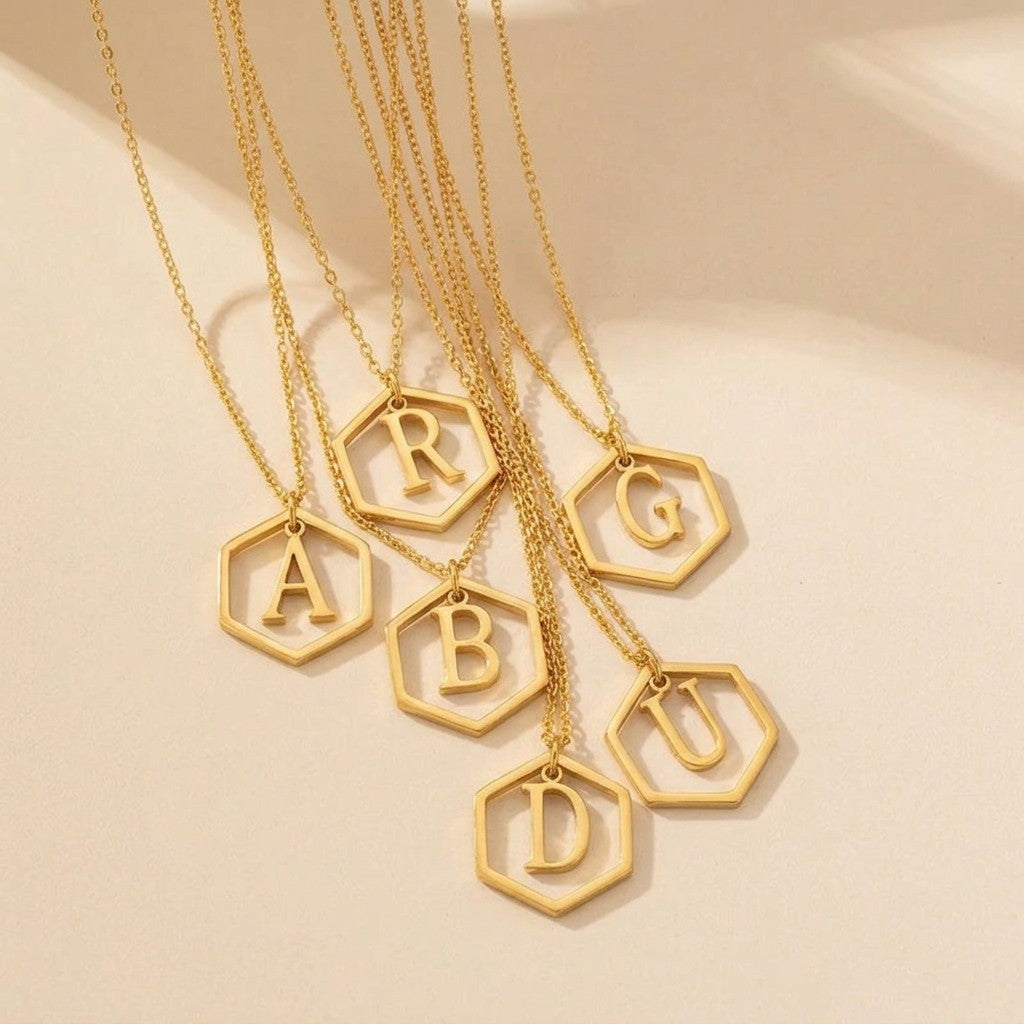 Hexagon Initial Necklace