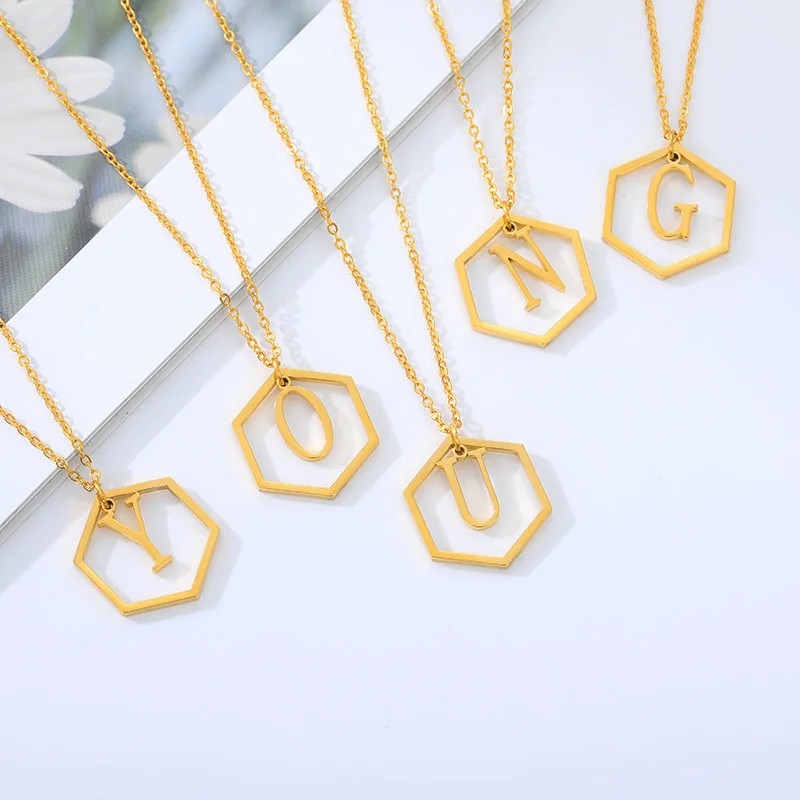 Hexagon Initial Necklace