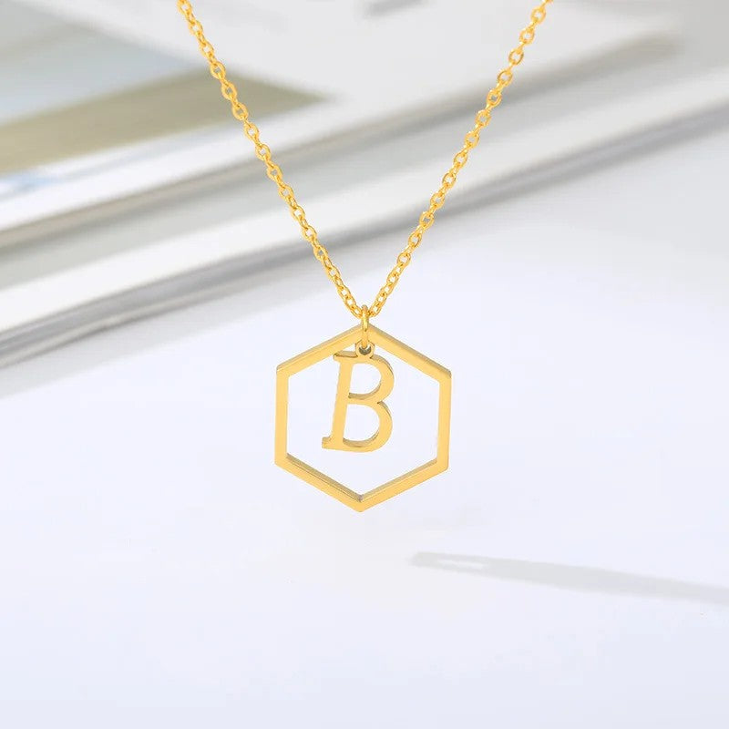 Hexagon Initial Necklace