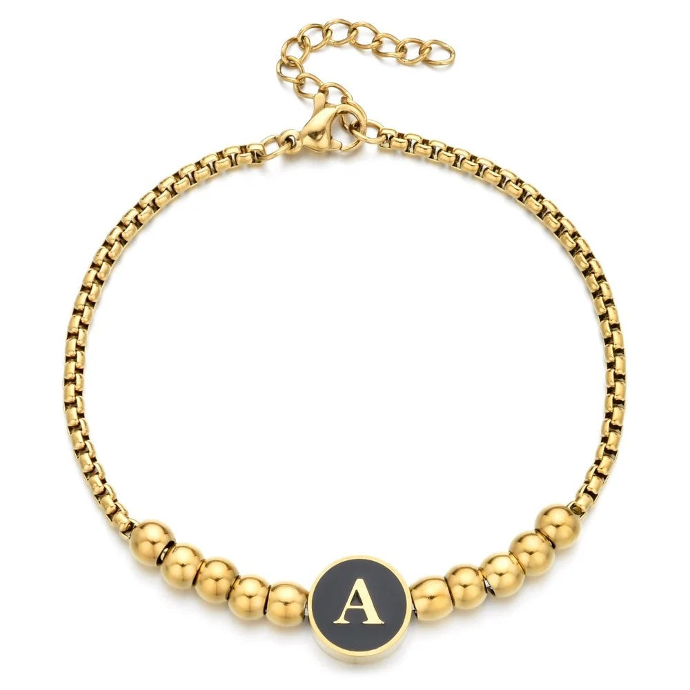 Black Initial Bead Bracelet
