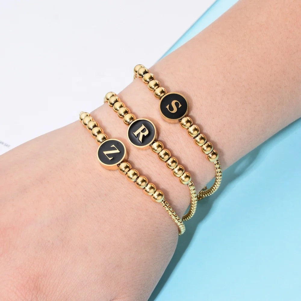Black Initial Bead Bracelet