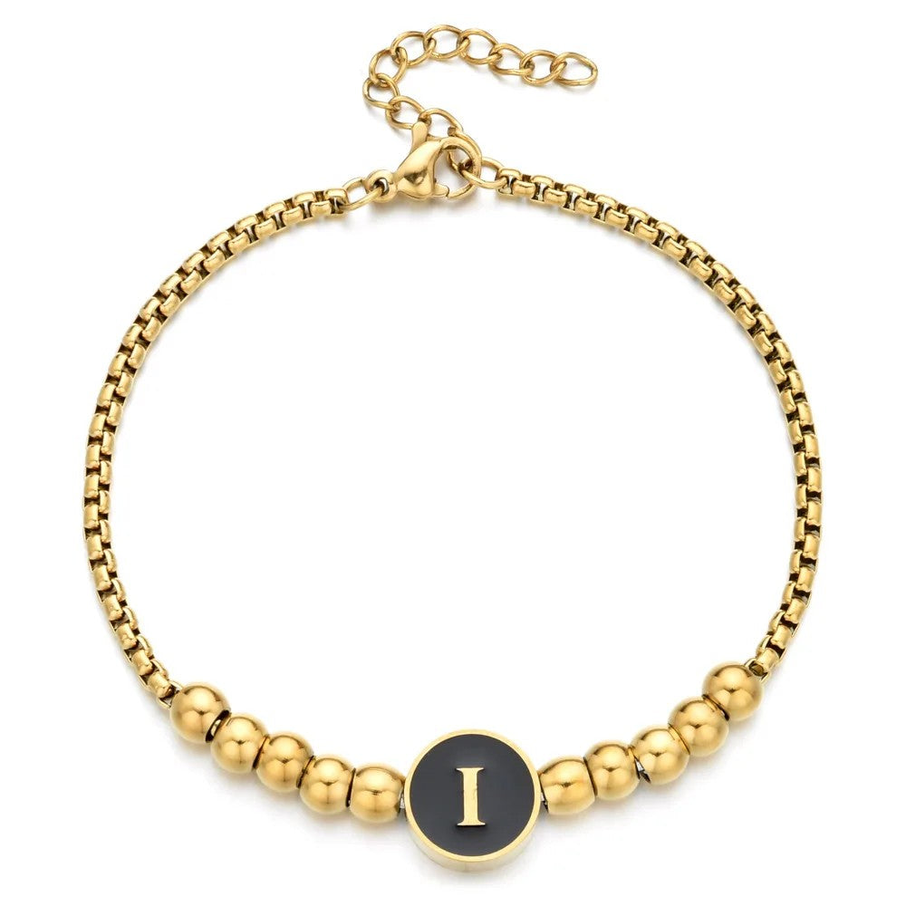 Black Initial Bead Bracelet