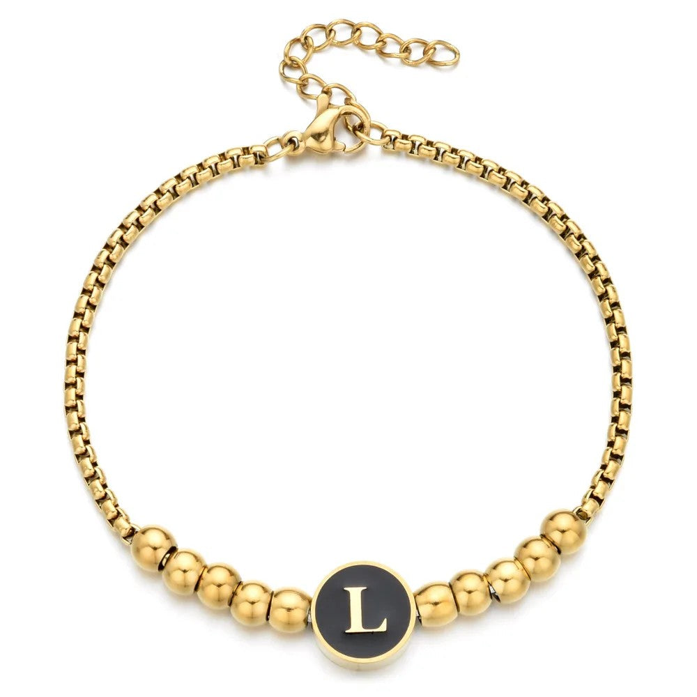 Black Initial Bead Bracelet