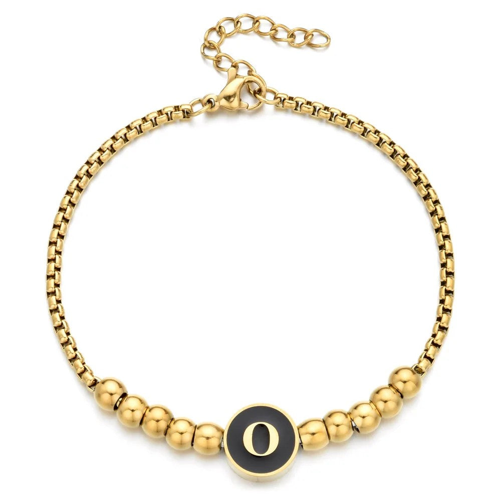 Black Initial Bead Bracelet