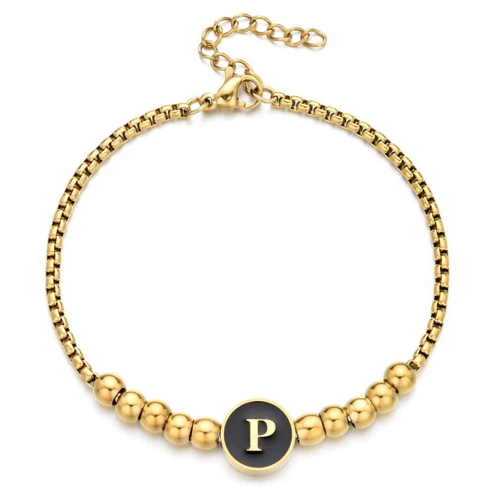 Black Initial Bead Bracelet