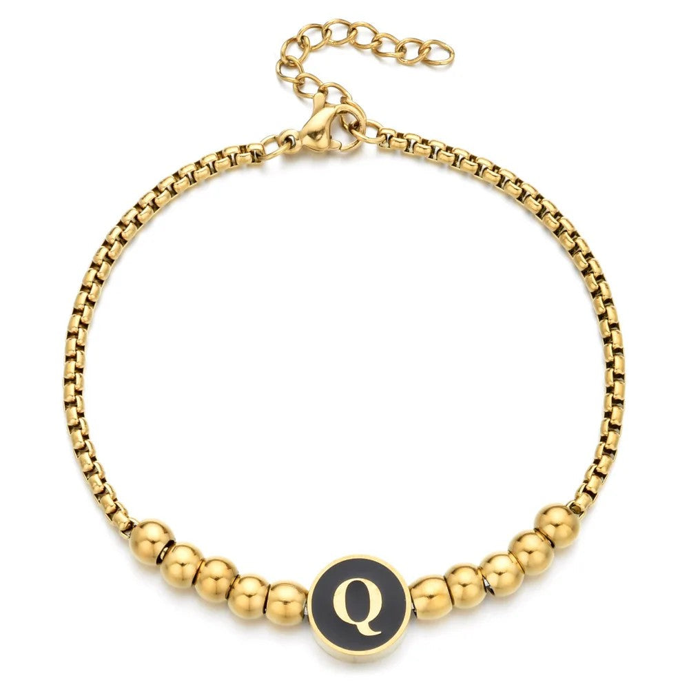 Black Initial Bead Bracelet