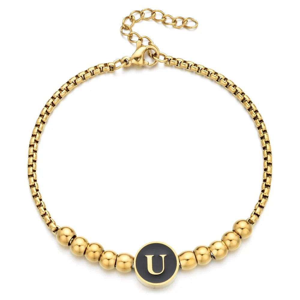 Black Initial Bead Bracelet