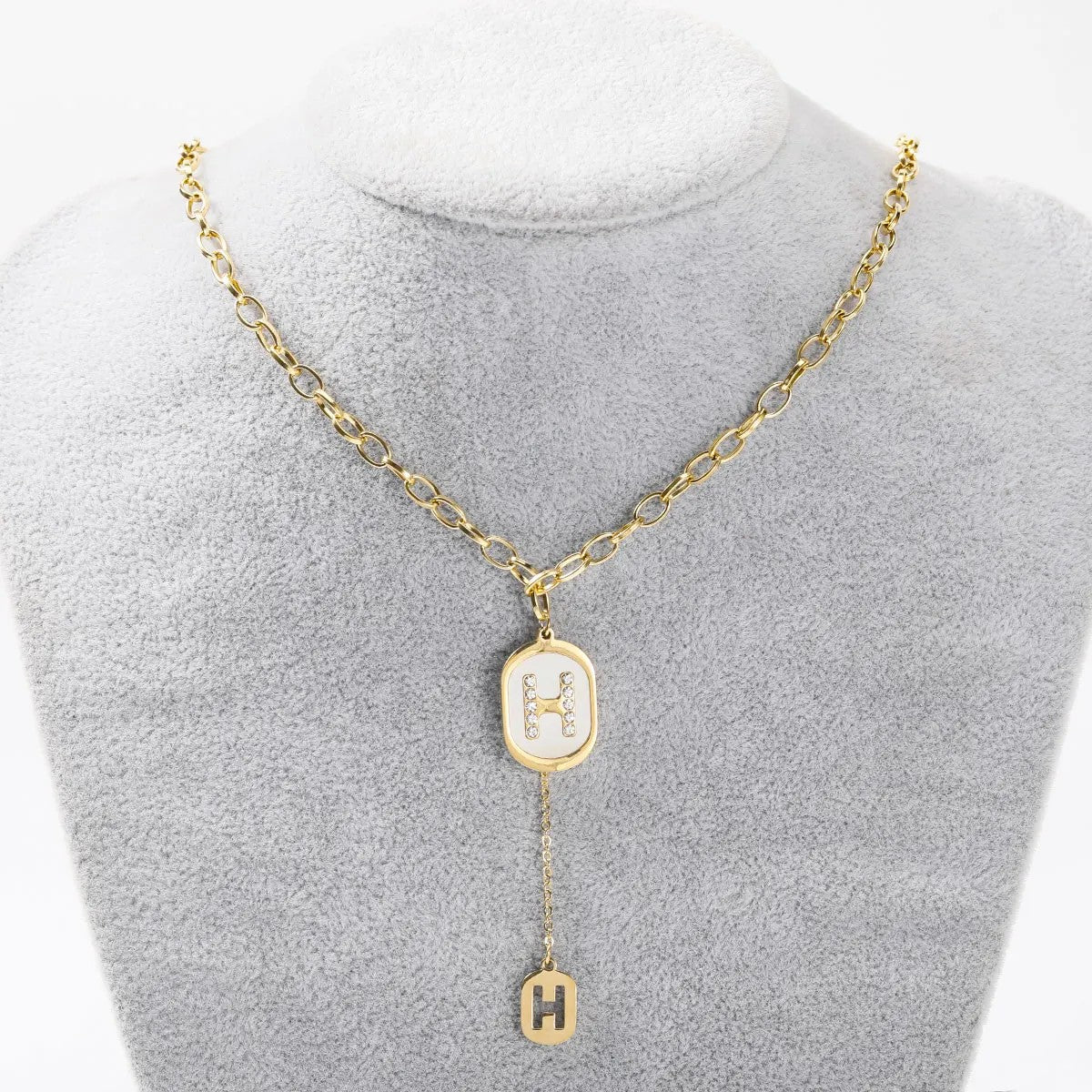 Crystal H Oval Pendant Necklace