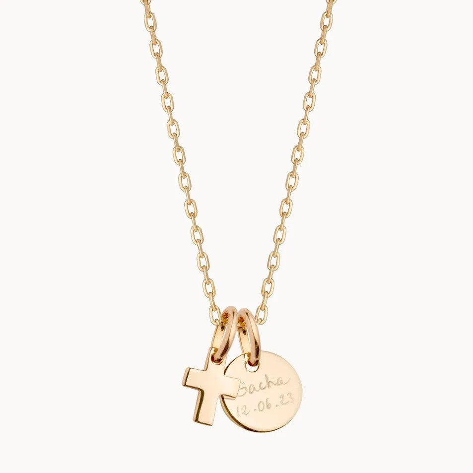 Personalized Cross & Disc Necklace