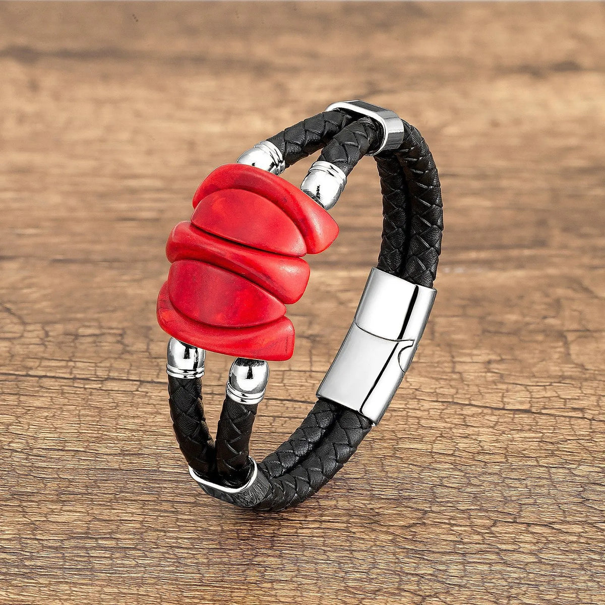 Turquoise Stone Braided Leather Bracelet