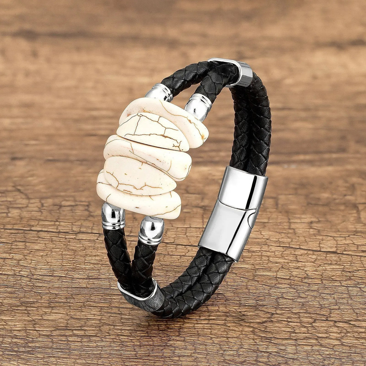 Turquoise Stone Braided Leather Bracelet
