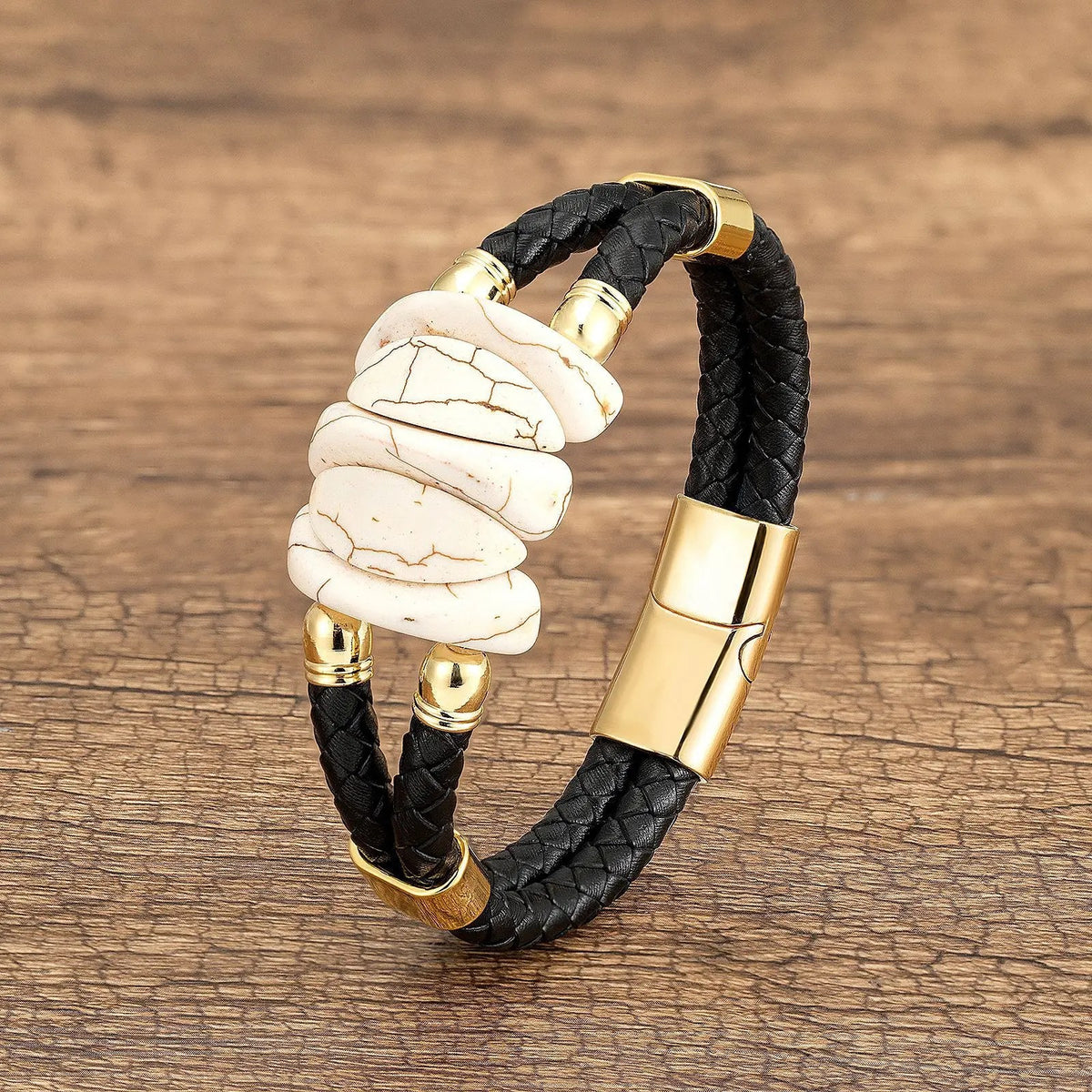 Turquoise Stone Braided Leather Bracelet