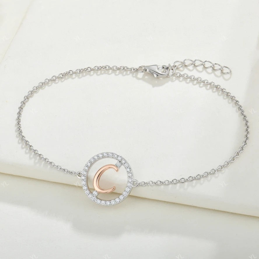 Crystal Initial Circle Bracelet