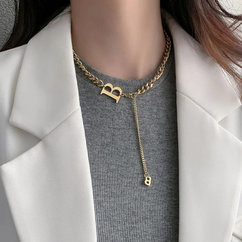 Letter B Dangle Chain Necklace