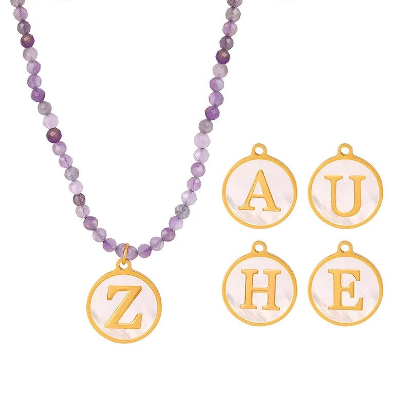 Amethyst Bead Initial Necklace