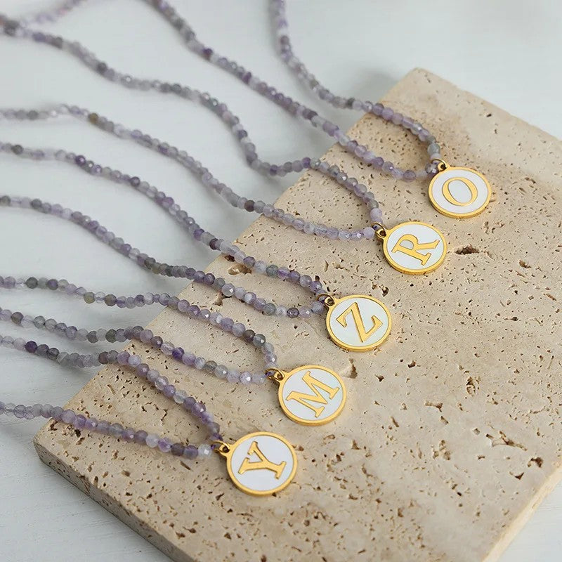Amethyst Bead Initial Necklace