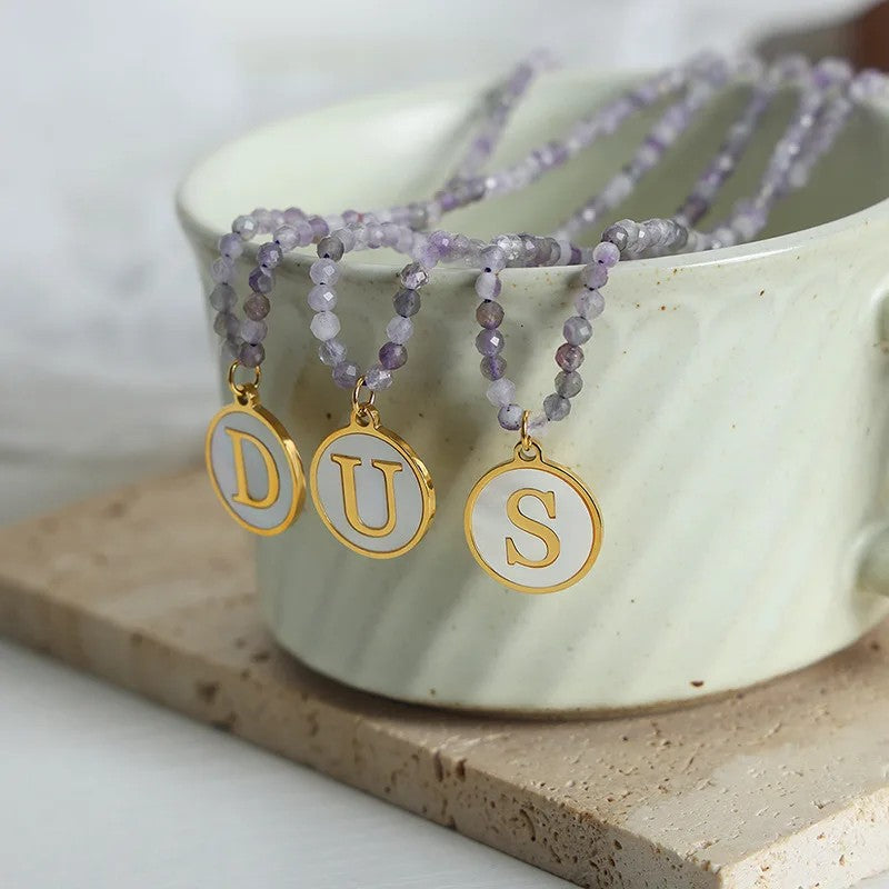 Amethyst Bead Initial Necklace