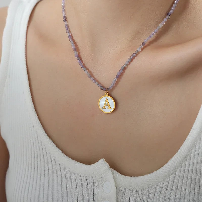 Amethyst Bead Initial Necklace