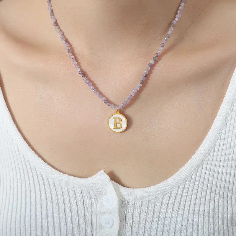 Amethyst Bead Initial Necklace