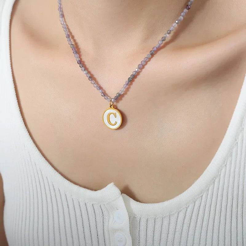 Amethyst Bead Initial Necklace