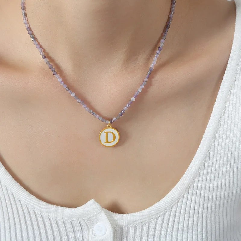 Amethyst Bead Initial Necklace