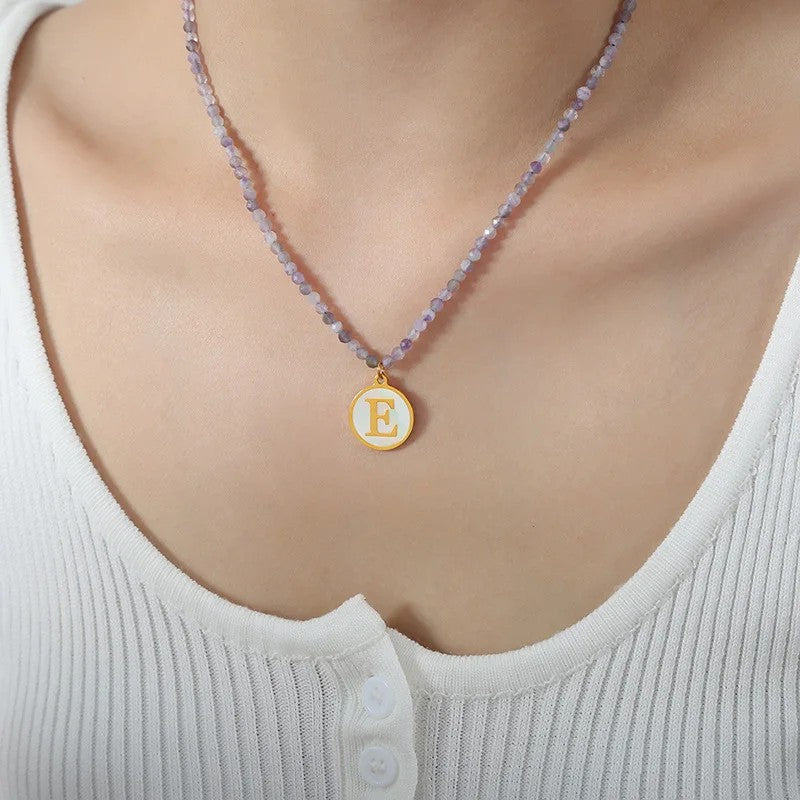 Amethyst Bead Initial Necklace