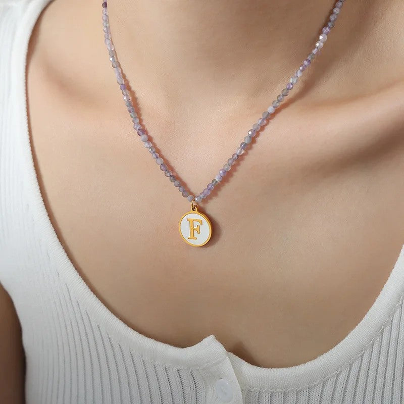 Amethyst Bead Initial Necklace