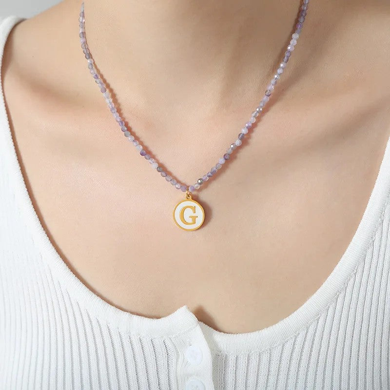 Amethyst Bead Initial Necklace