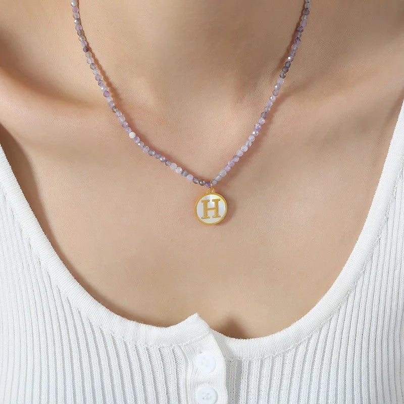 Amethyst Bead Initial Necklace