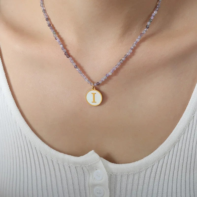 Amethyst Bead Initial Necklace