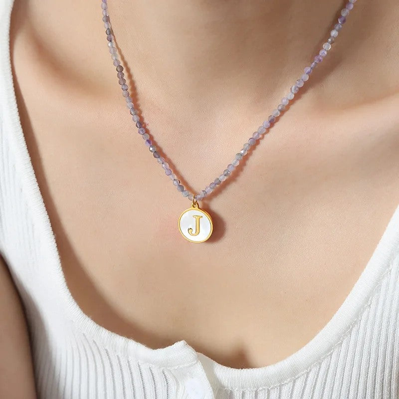 Amethyst Bead Initial Necklace