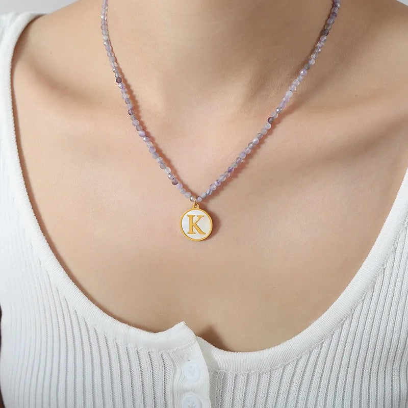 Amethyst Bead Initial Necklace