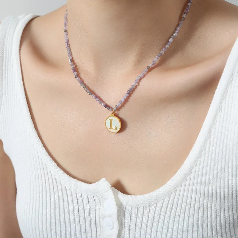 Amethyst Bead Initial Necklace