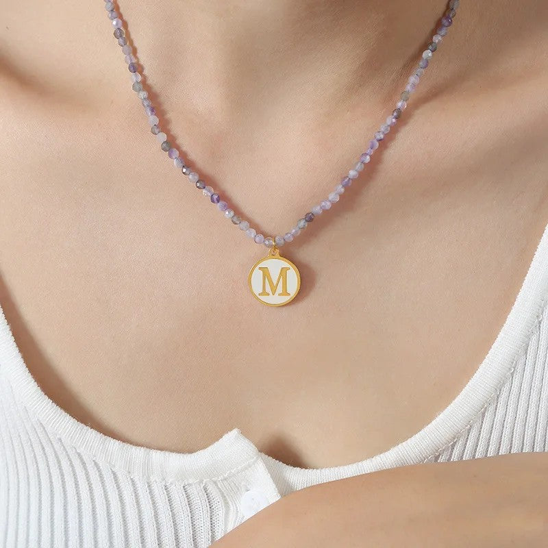 Amethyst Bead Initial Necklace