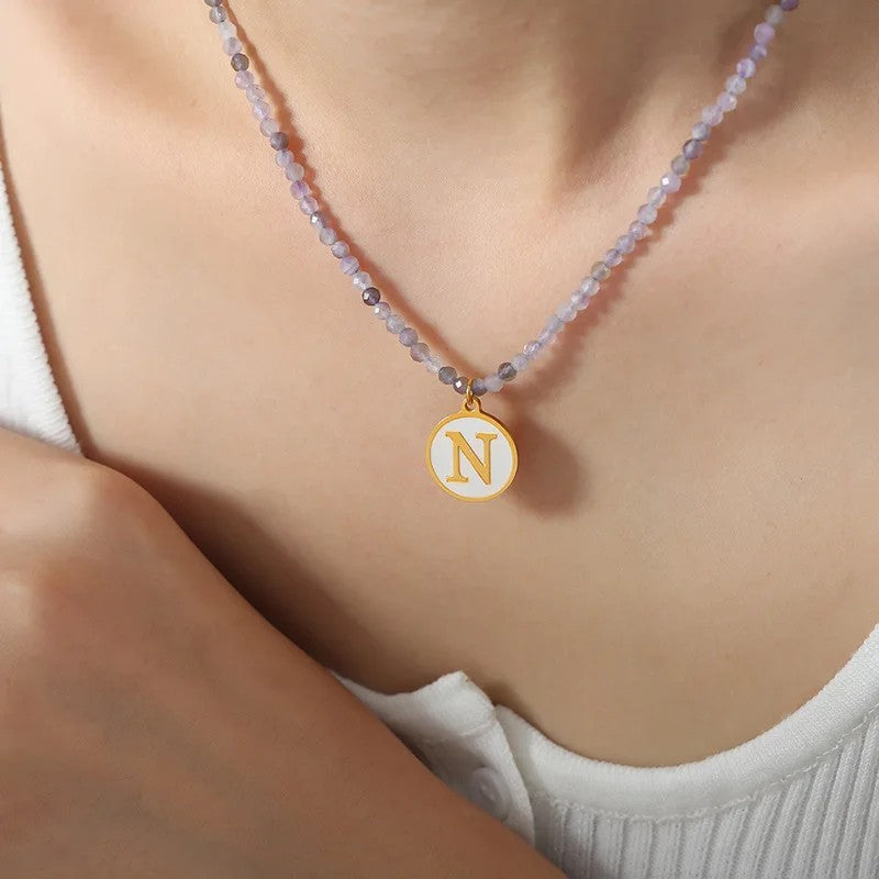Amethyst Bead Initial Necklace