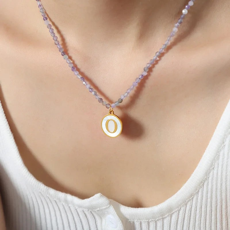 Amethyst Bead Initial Necklace