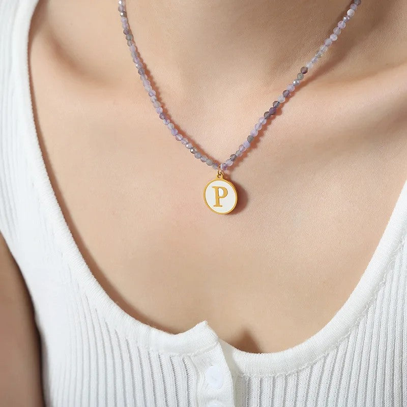 Amethyst Bead Initial Necklace