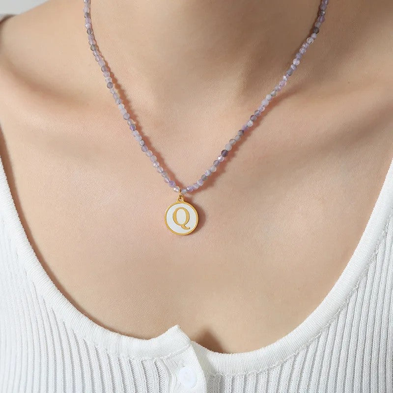 Amethyst Bead Initial Necklace