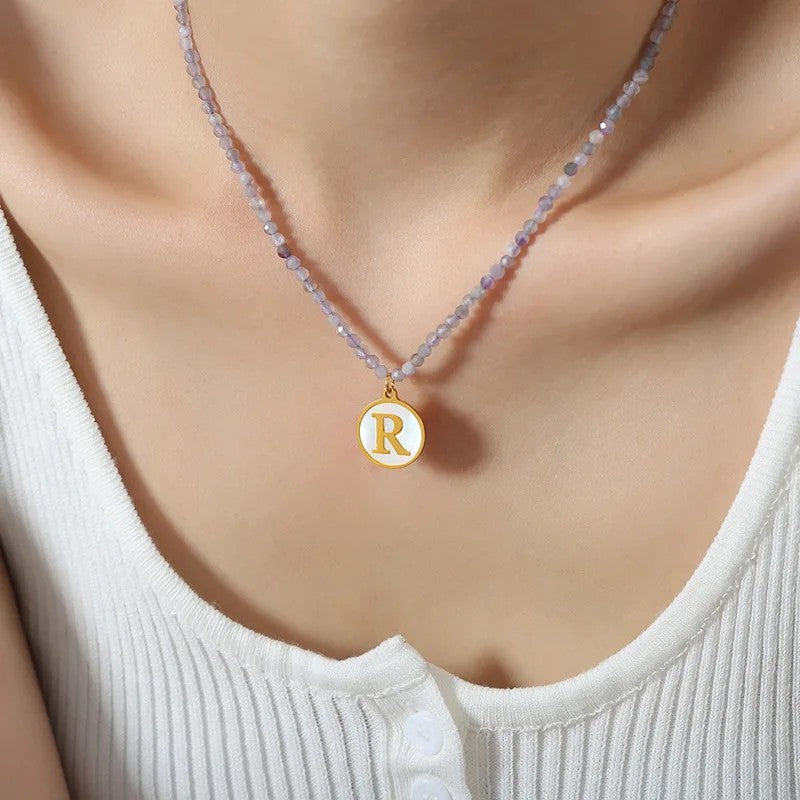 Amethyst Bead Initial Necklace