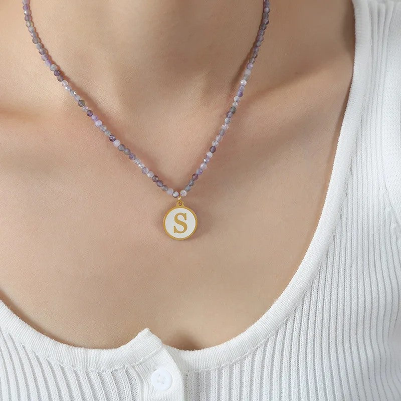Amethyst Bead Initial Necklace