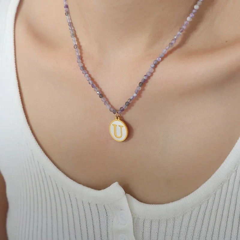 Amethyst Bead Initial Necklace