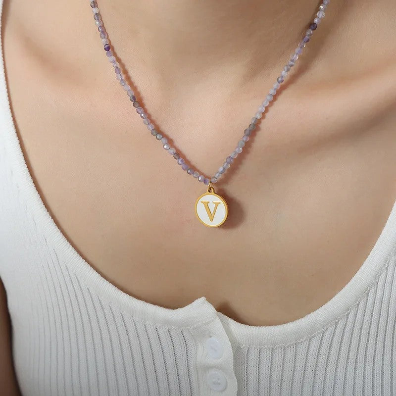 Amethyst Bead Initial Necklace