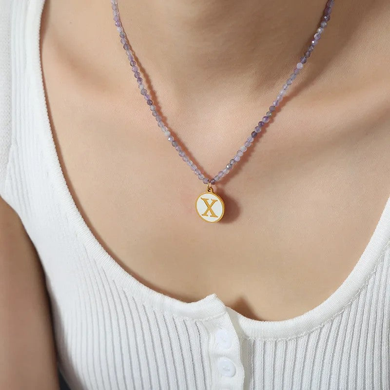 Amethyst Bead Initial Necklace
