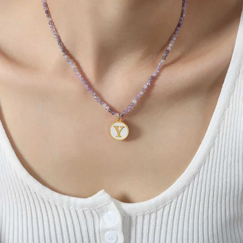 Amethyst Bead Initial Necklace