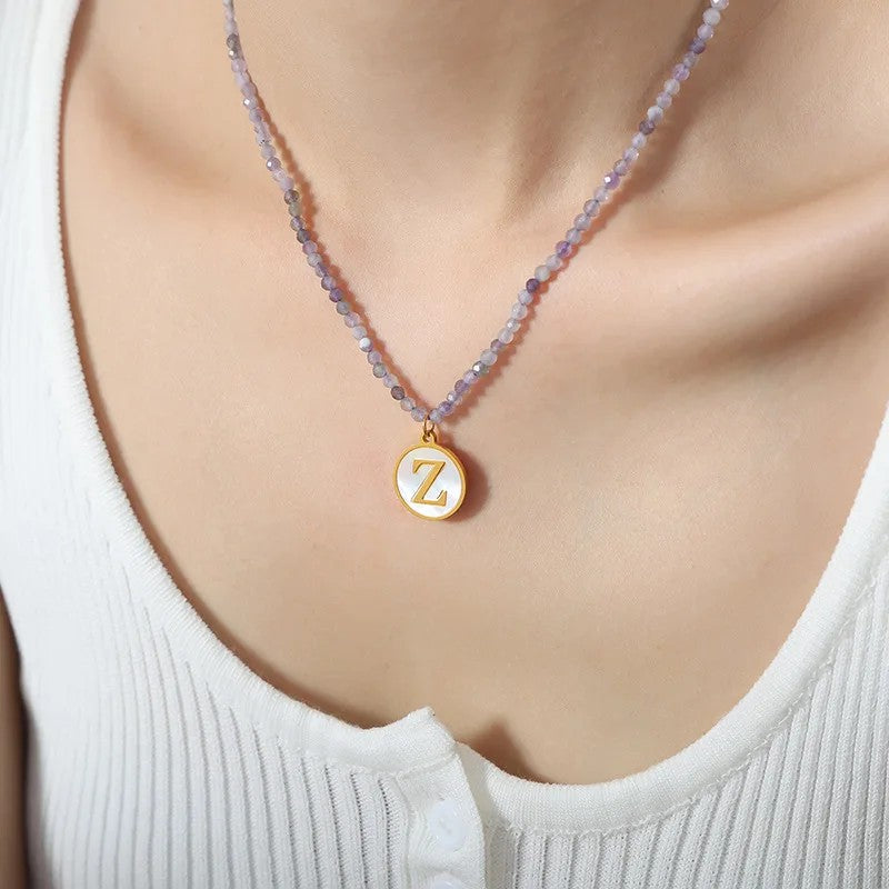 Amethyst Bead Initial Necklace