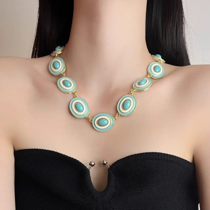 Turquoise Concentric Oval Statement Set